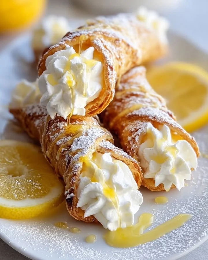 Delicious lemon meringue pie cannoli with creamy filling and crispy shell