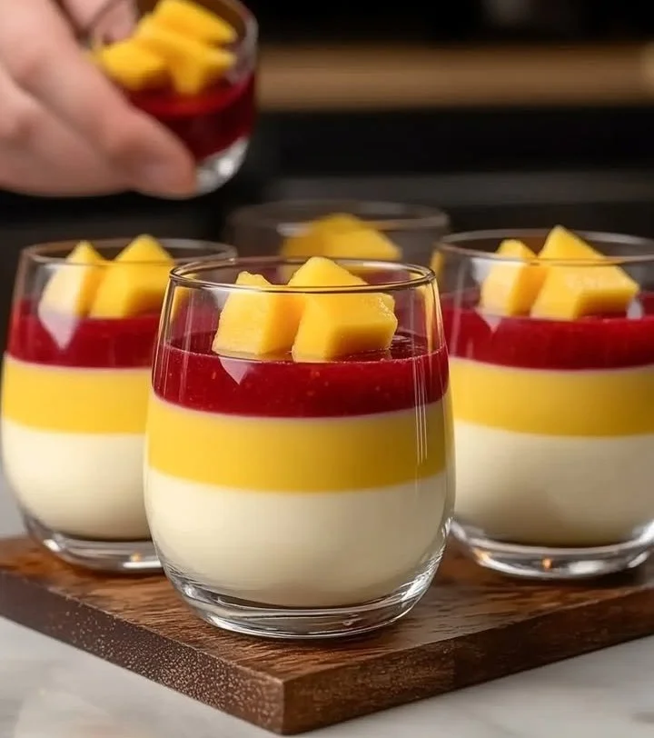 Delicious Mango Panna Cotta dessert with fresh mango topping