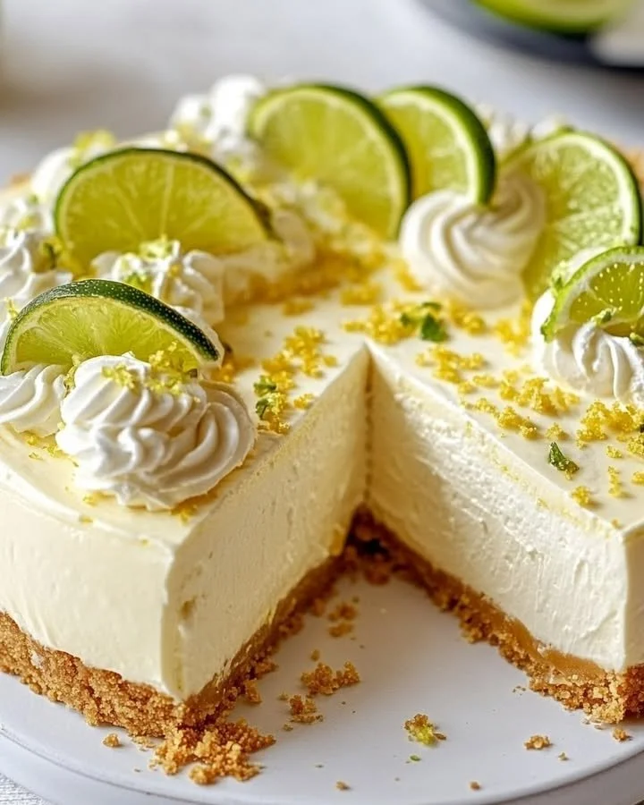 Mary Berry's zesty lemon lime cheesecake topped with fresh citrus slices