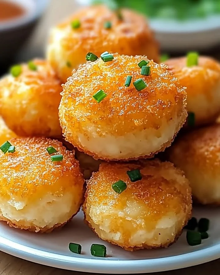 Delicious Mashed Potato Cheese Puffs on a serving platter.