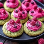 Matcha raspberry cookies on a plate, showcasing their vibrant green and red colors.