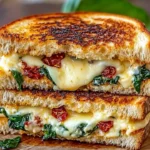 Mediterranean grilled cheese sandwich with fresh ingredients and herbs