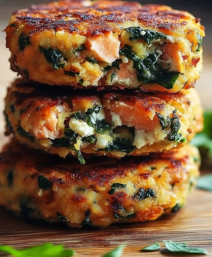 Delicious Mediterranean salmon patties served on a plate with fresh herbs.