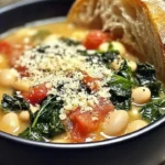 A vibrant dish of Mediterranean white beans and greens served in a bowl.