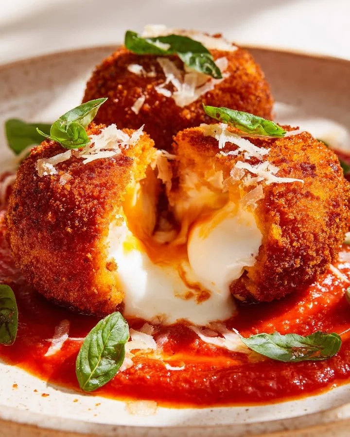 Molten gold sweet potato croquettes with a burrata cheese core