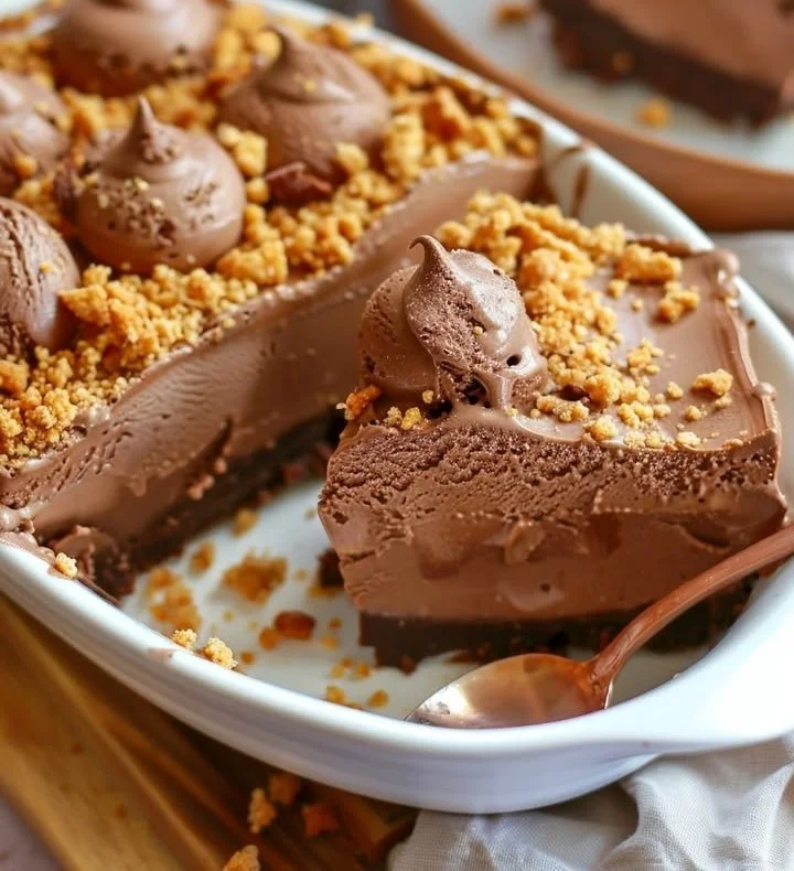 No-Bake Chocolate Cheesecake Ice Cream in a bowl with chocolate drizzle and sprinkles