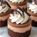 Delicious no bake mini chocolate cheesecakes topped with chocolate shavings