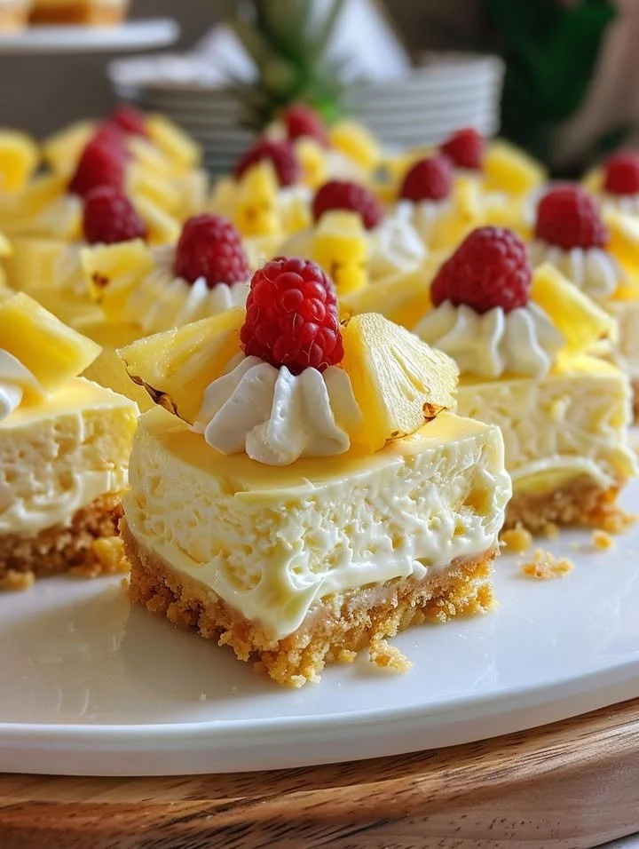 No-Bake Pineapple Heaven Cheesecake Dessert on a plate