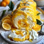 No-bake velvet lemon cream roll cake topped with lemon zest and whipped cream