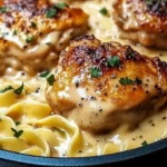 One-Pan Chicken with Buttered Noodles served on a plate