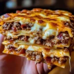 Parmesan Garlic Beef Cheeseburger Lasagna with layers of cheese and beef