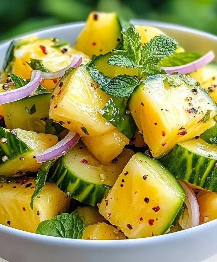 Delicious pineapple cucumber salad with fresh ingredients in a bowl