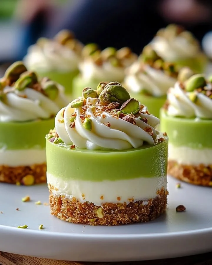 Delicious pistachio white chocolate dessert garnished with nuts