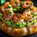 Delicious puff pastry shrimp crown served on a platter.