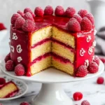 Delicious Raspberry Almond Cake topped with fresh raspberries and almonds