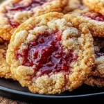 Freshly baked Raspberry Crumble Cookies on a cooling rack