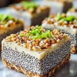 No-bake chia pudding bars with coconut lime flavor served on a colorful plate