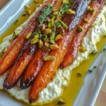 Roasted carrots topped with whipped ricotta and drizzled with hot honey