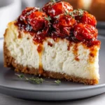 Savory cheesecake topped with roasted tomato jam and served in a parmesan crust