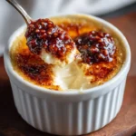 Savory Crème Brûlée topped with goat cheese and fig chili jam in a ramekin.