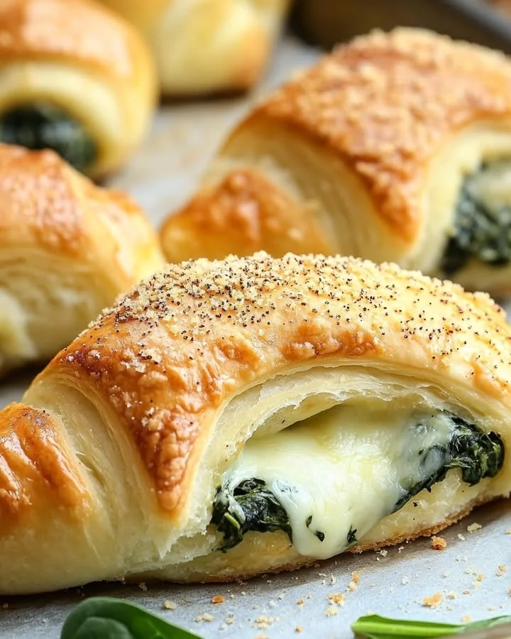 Savory spinach and cheese stuffed crescent rolls baked to golden perfection