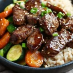 Savory steak and veggie stir-fry served in a colorful dish