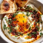 Savory yogurt bowl topped with a jammy egg and chili crisp.