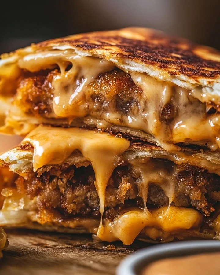 Delicious Smash Burger Quesadilla ready to be served, showcasing melted cheese and crispy edges.