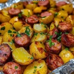 Hearty dish of smoked sausage with potatoes, garnished and ready to serve