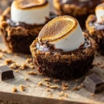 S'mores Brownie Cups with marshmallows and graham cracker topping