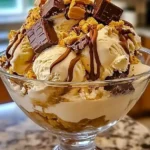 Snickers Reese's Cookie Dough Ice Cream with chocolate and cookie dough pieces