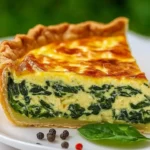 Homemade Spinach Quiche with a golden crust and fresh ingredients