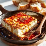 Delicious Sticky-Spicy Feta Skillet with Honey Chili Glaze in a pan