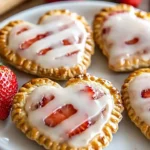 Freshly baked strawberry hand pies on a wooden table