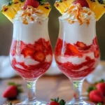 Strawberry Piña Colada topped with Malibu Whipped Topping in a glass