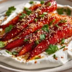 Sweet Heat Carrots with Gochujang Glaze garnished and ready to serve.
