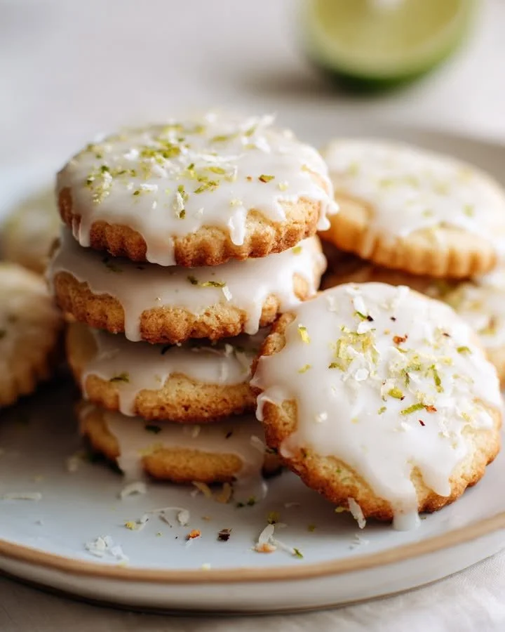 Swicy Lime and Chili Shortbread cookies with a drizzle of coconut glaze