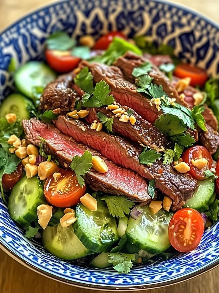 Delicious Thai Beef Salad with fresh herbs and vibrant vegetables