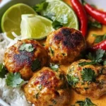 Thai spiced chicken meatballs in coconut curry dish