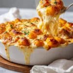 Deliciously baked gnocchi gratin with cheese and herbs