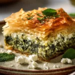 Traditional Greek Spinach Pie with feta and fresh herbs