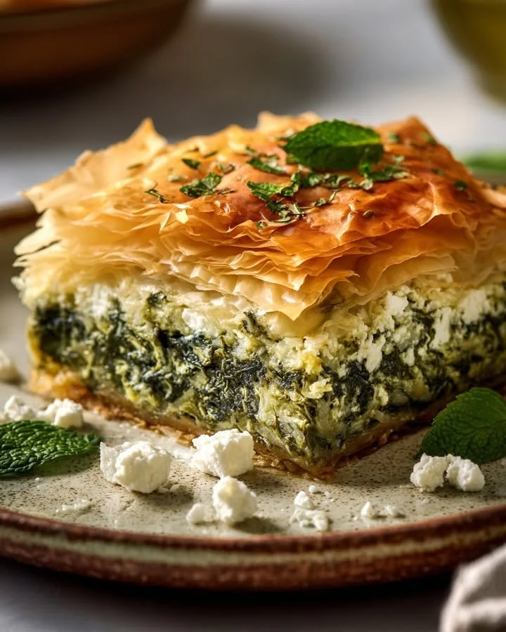 Traditional Greek Spinach Pie with feta and fresh herbs