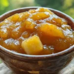 Tropical banana jam with a boozy twist in a jar on a wooden table