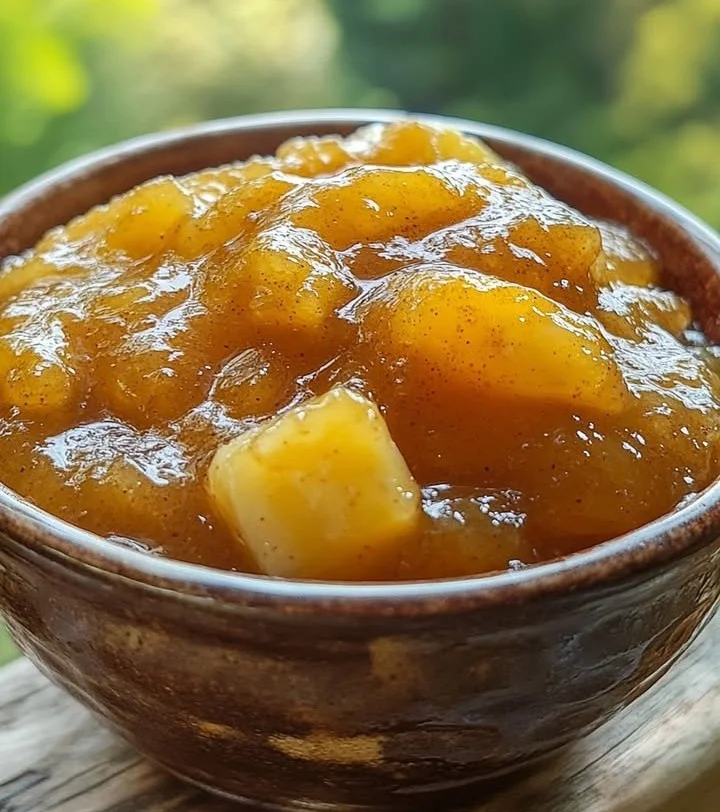 Tropical banana jam with a boozy twist in a jar on a wooden table