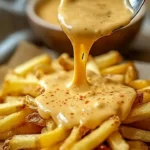 Delicious ultimate cheese sauce drizzled over crispy fries