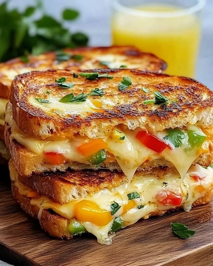 Ultimate cheesy veggie grilled sandwich with fresh ingredients and melted cheese