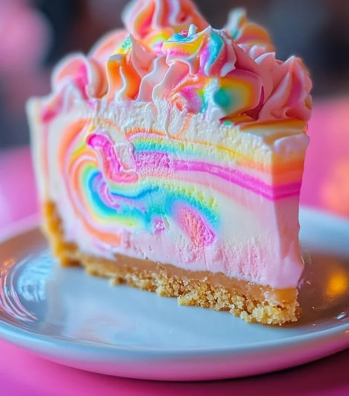 Colorful Unicorn Marshmallow Swirl Cheesecake with vibrant toppings