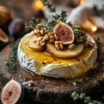 Warm brie topped with roasted holiday fruits, an elegant appetizer for festive gatherings.