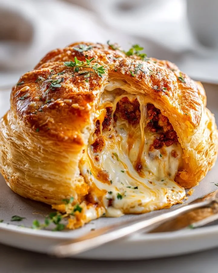 Whipped Feta Lava Puff Bomb with a sun-dried tomato core