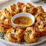 Whipped feta puff pastry flower with hot honey center, a delicious appetizer.